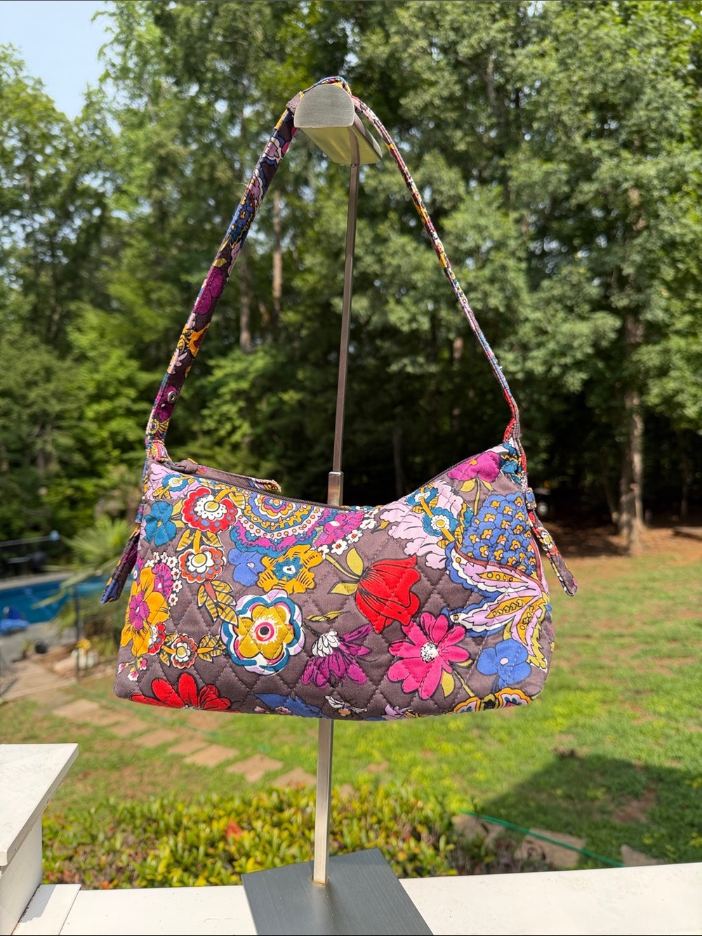 Vera Bradley Floral Quilted Shoulder Bag in Brown with Multicolor Flowers